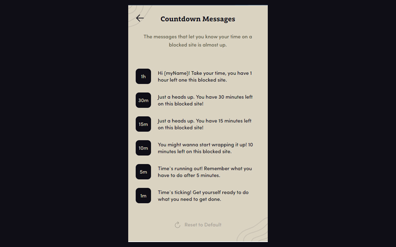 Countdown messages displaying customized to give notifications to the user with the remaining time