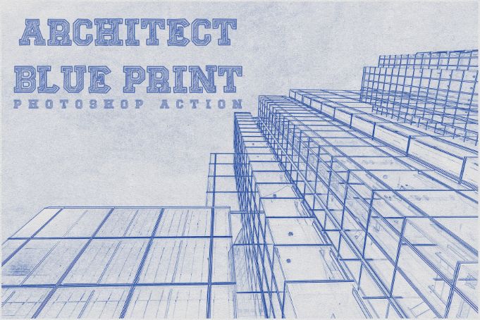 A photo of architectural blueprint with text over - high Quality Photoshop action