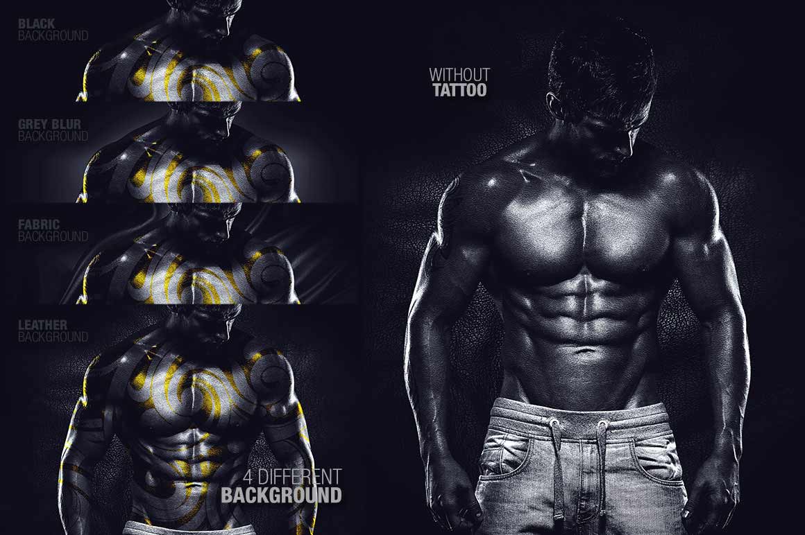 This image displays the four different backgrounds available in body painting effect