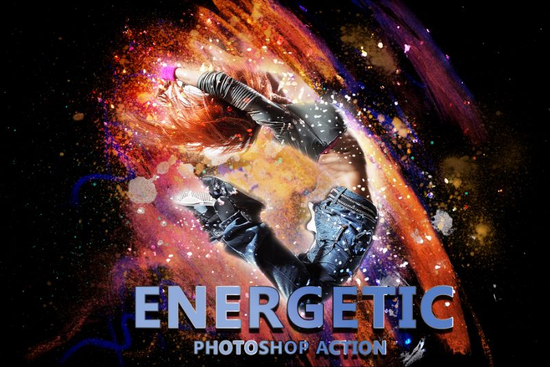 Image of a dancing girl art with colorful background and a text that says energetic..