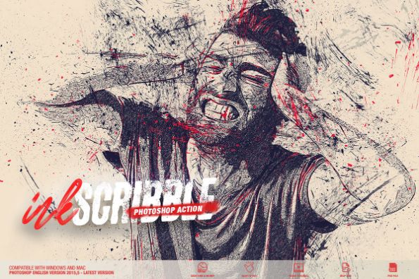 Ink Scribble Photoshop Action, free photoshop filters for portraits