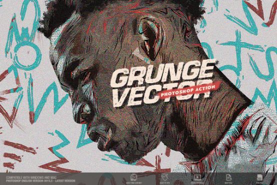 Grunge Vector Photoshop Action, portrait retouching photoshop actions