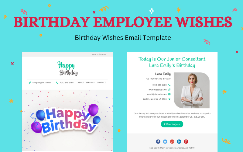 This image is displaying birthday employee wishes email template.
