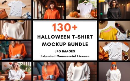 Feature image of halloween t-shirt mockups bundle with a collage of halloween themed t-shirt mockups