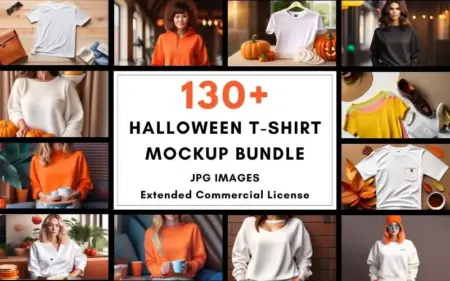 Feature image of halloween t-shirt mockups bundle with a collage of halloween themed t-shirt mockups
