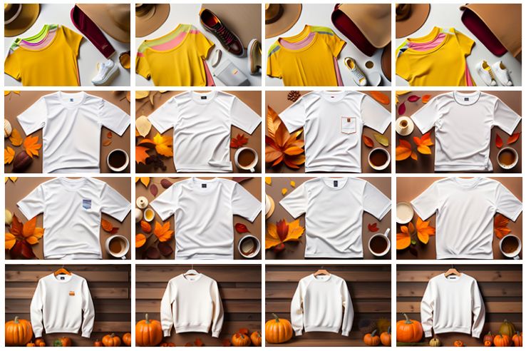 Collage of Half Sleeve and Full Sleeve White and Yellow T-shirt Mockups for Halloween