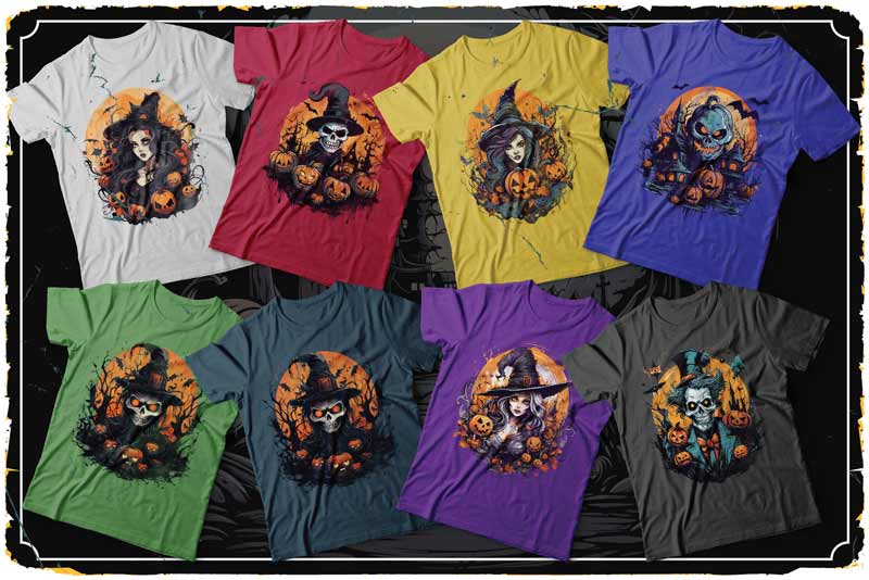 Collage of halloween t-shirt designs