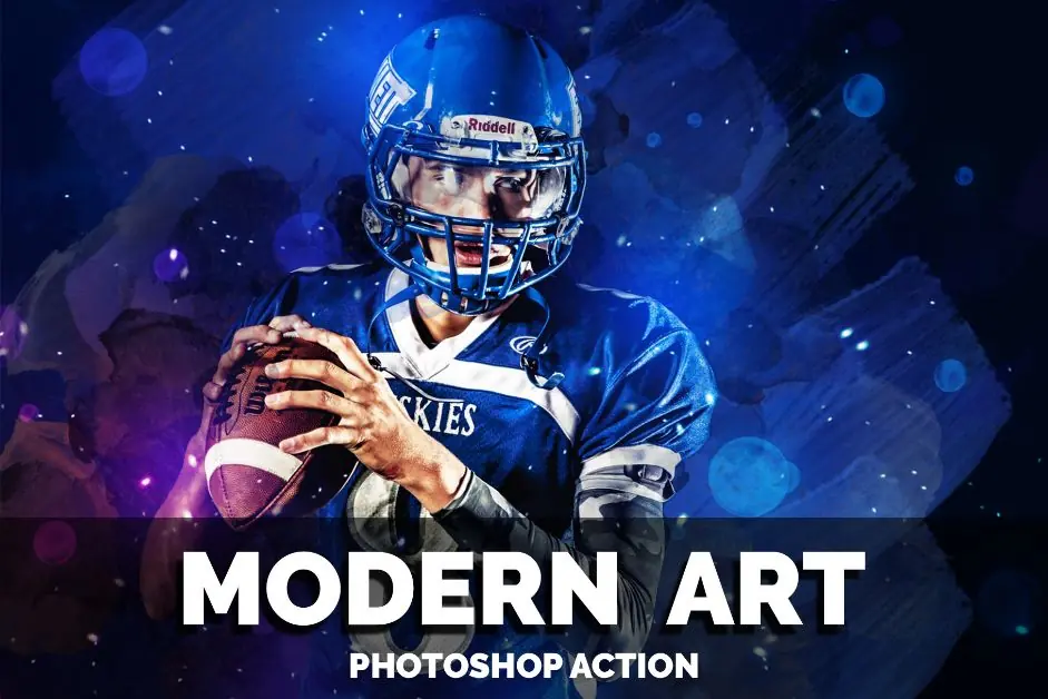 blue colored art of a rugby player holding a ball with a text that says modern art.