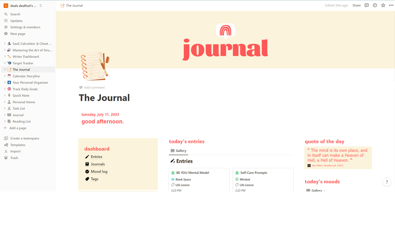 Journal notion template