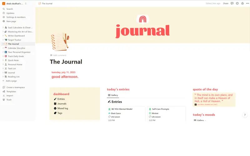 Journal notion template