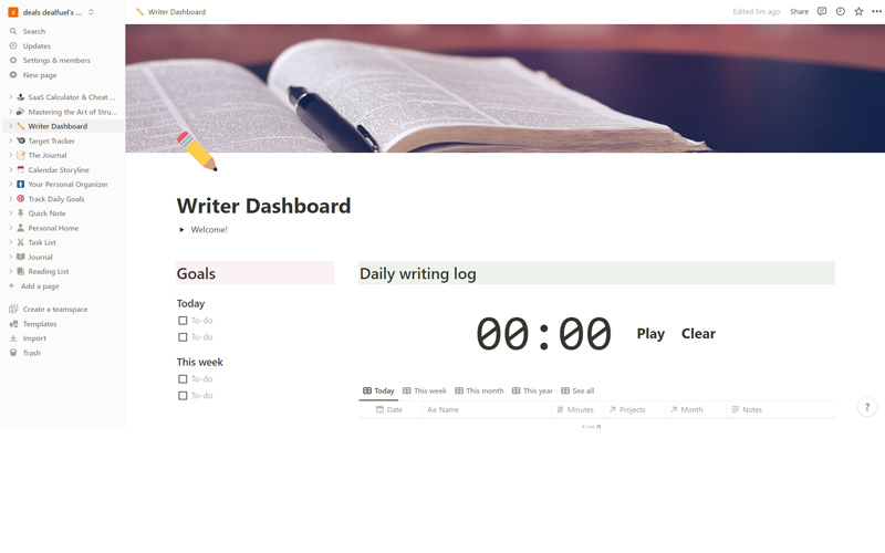 Writer dashboard template