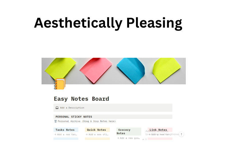 Easy notes board notion template