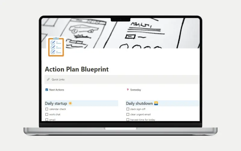 Action plan blueprint on a laptop mockup