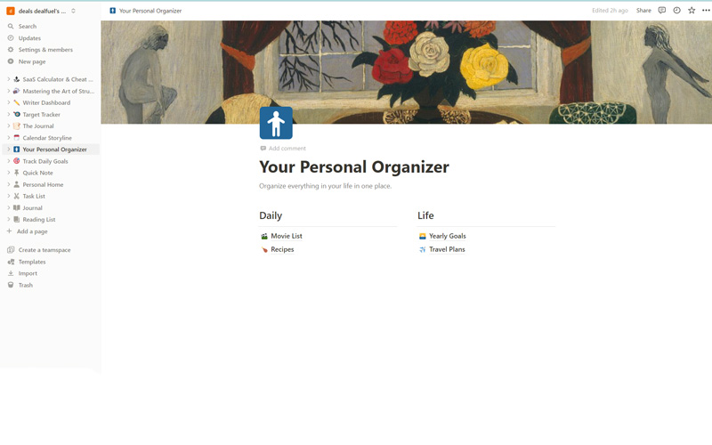 Personal organizer notion template