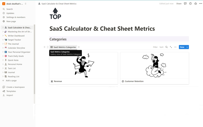 SAAS calculator notion template