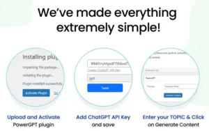 PowerGPT - ai content generator preview displaying steps to install the plugin