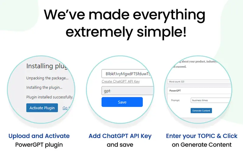 PowerGPT - ai content generator preview displaying steps to install the plugin