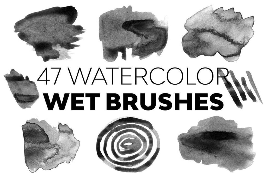 Watercolor wet brushes preview image.