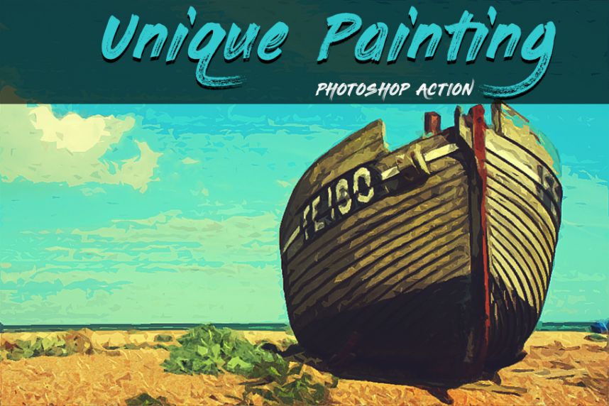 digital painting art of a broken boat on the shore.