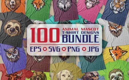 Feature image of 100 anima mascot t-shirt designs bundle