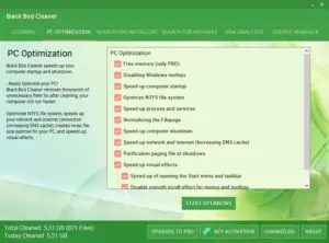 This image is displaying how balck bird speeds up your computer startup and shutdown, optimizes NTFS file system, creates swap file size optimal for your PC.
