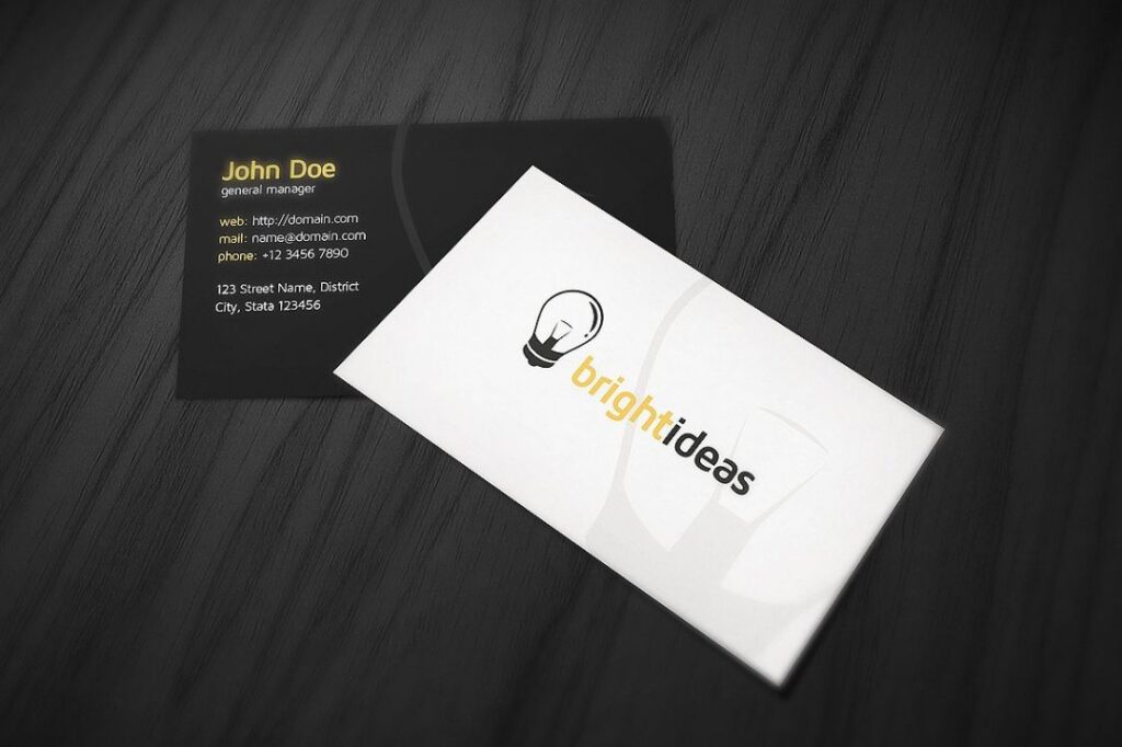 image of business mockup card with white front and black back
