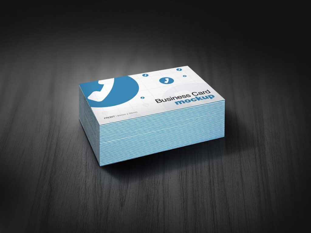 image of a bundle of white and sky-blue colored business card mockups