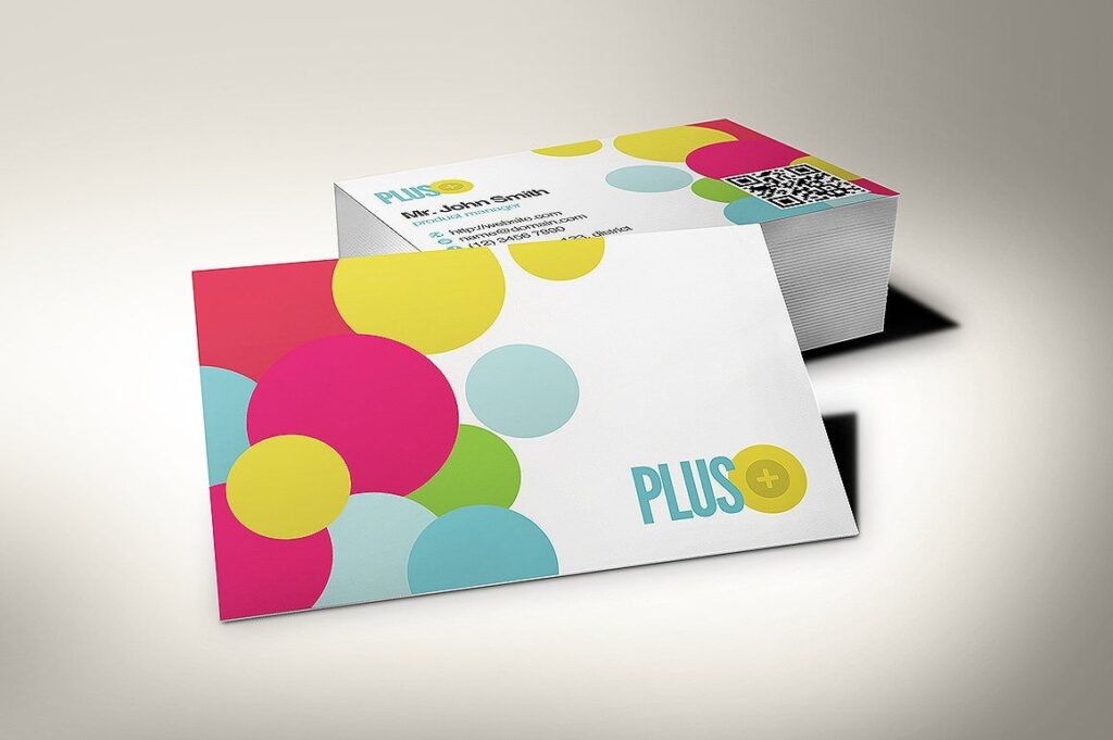 image of white and colorful sphere patterned business mockup card