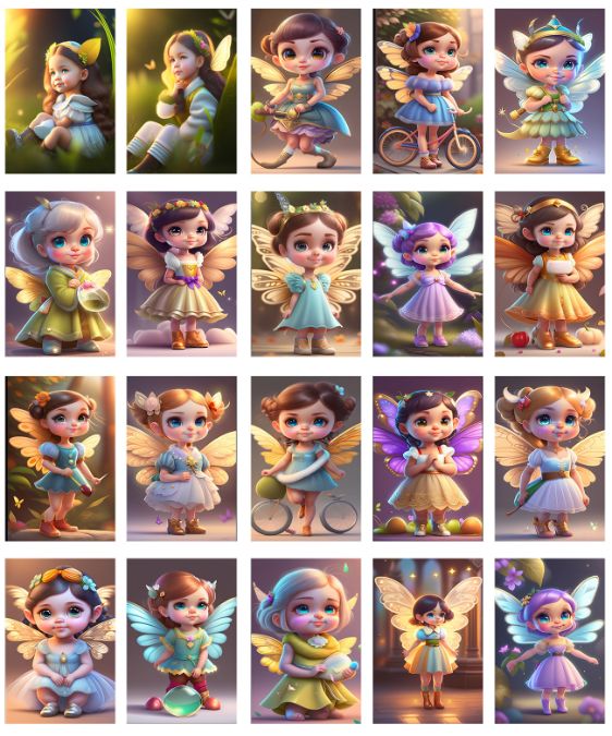 Collage of adorable and enchanting cute cartoon fairy characters