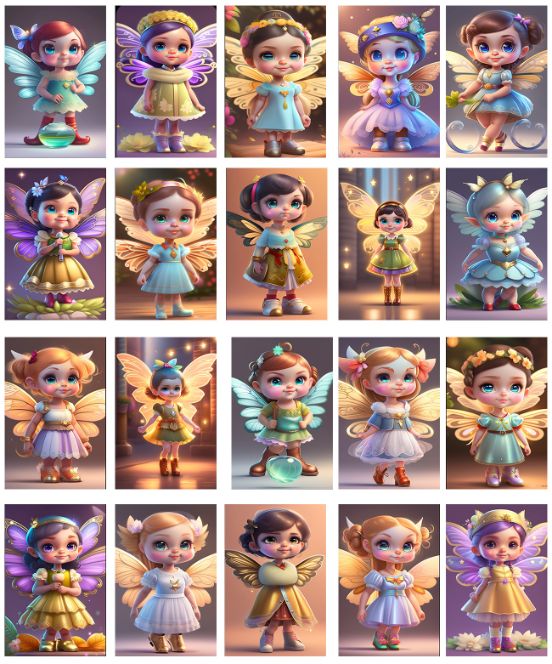 Collage of delightful and magical cute cartoon fairy images