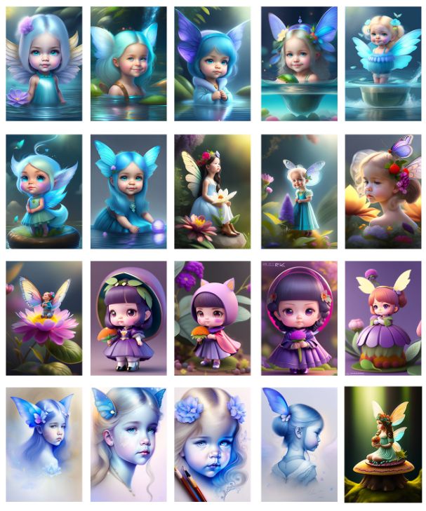 Collage of cute pictures of fairies