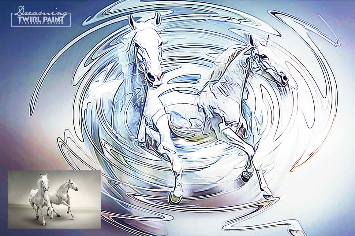dreaming twirl paint effect applied to a potrait of two horses