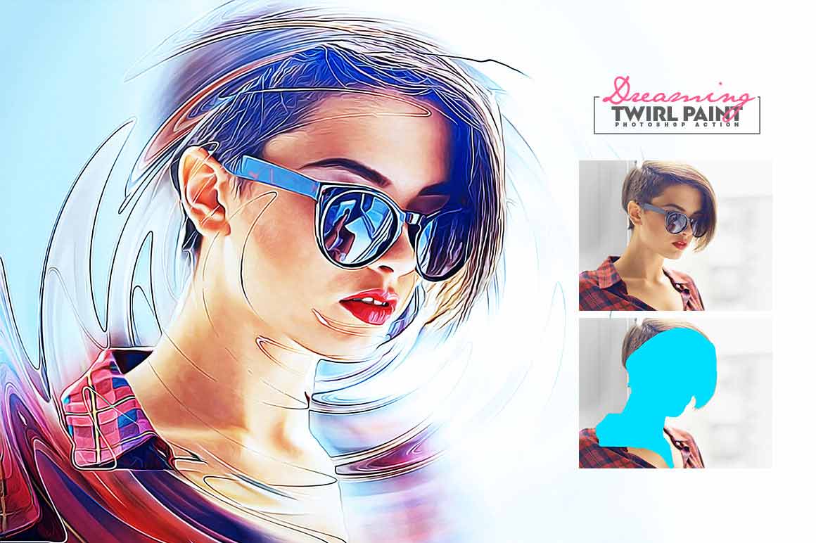 Photo of a woman wearing sunglasses edited using Dreaming Twirl Paint PS Actions