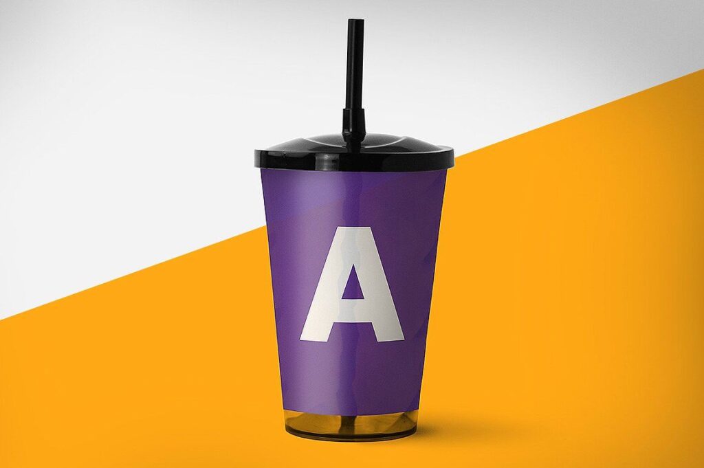 image of a purple sipper cup with a capital a print mockup