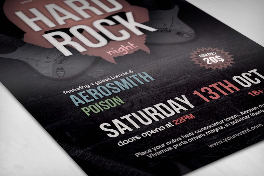 image of a black flyer mockup about Hard rock event