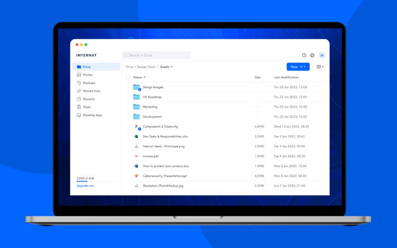 Preview image of internxt file storage interface