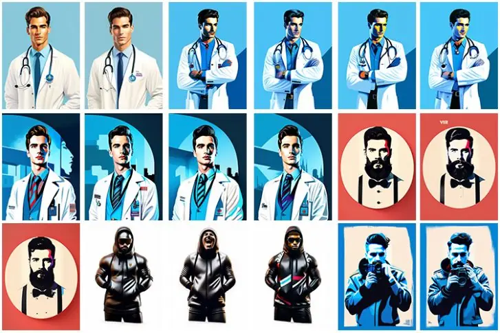 Collage of men different professions such as doctors and boxers