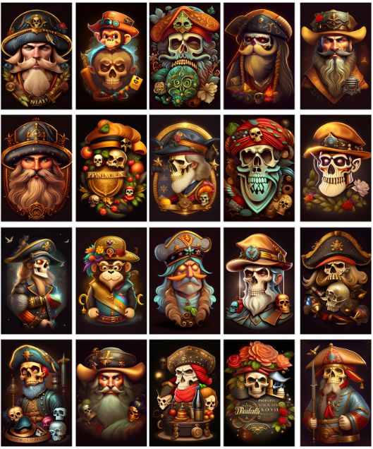 collage of pirate skull images