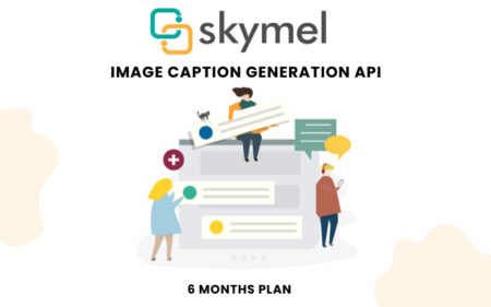 Skymel's Image Caption Generation API Feature Image Displaying Text and products 6 months Plan