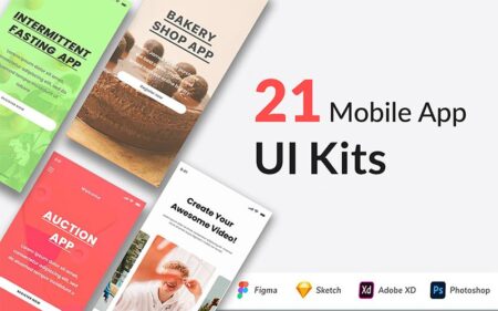 Feature image for 21 mobile app UI kits bundle.