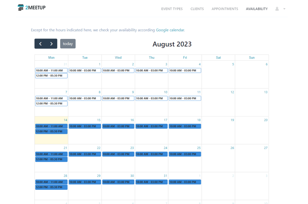 This image is displaying the Google calendar integration