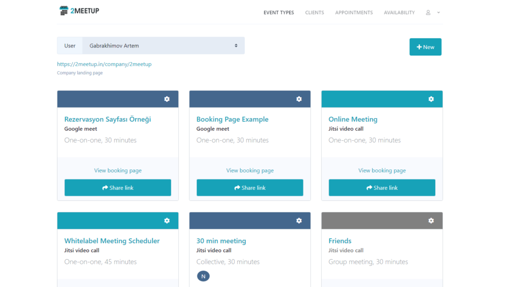 This image is displaying the event types managed on the platform