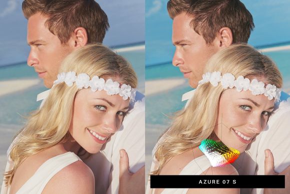 Collage of two images of before and after the preset was applied, the image is of a girl hugging a boy and smiling.