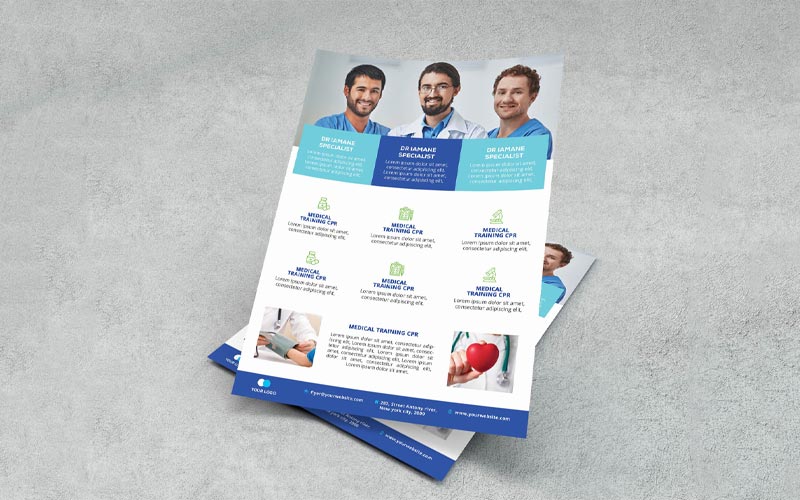 An array of creative and customizable company flyer designs included in a corporate stationery bundle.