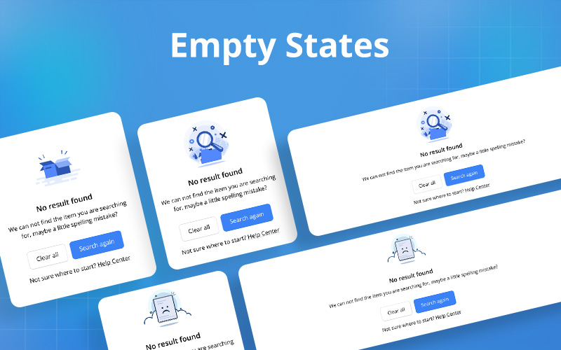 This image is displaying the empty states component of figmatia- web design kit