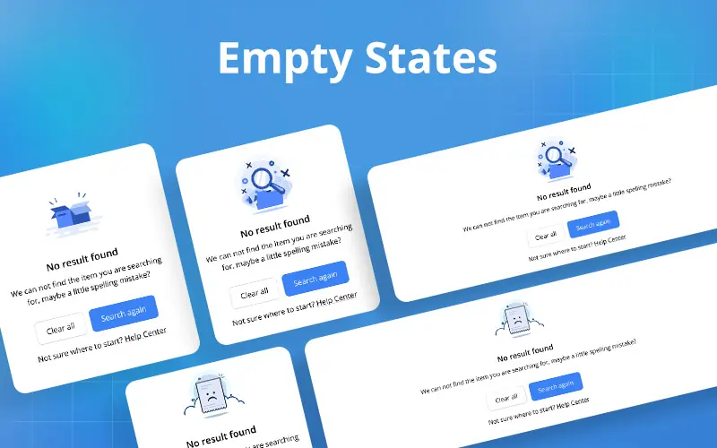 This image is displaying the empty states component of figmatia- web design kit