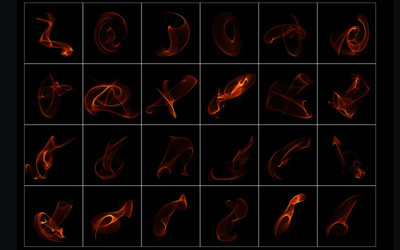 Collage of images of Red patterns in a dark background.