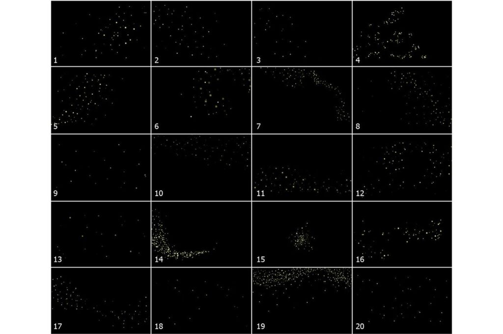 Collage of 20 images of star like designs