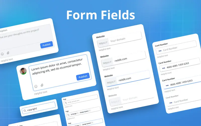 This image is displaying the form fields component for figmatia- responsive web design system