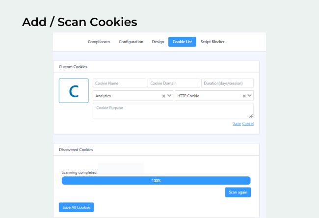 GDPR Cookie Consent plugin - Add_Scan Cookies